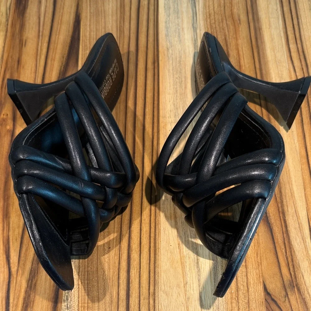 Cape Robbin Black Braided Strappy Slide Heels
